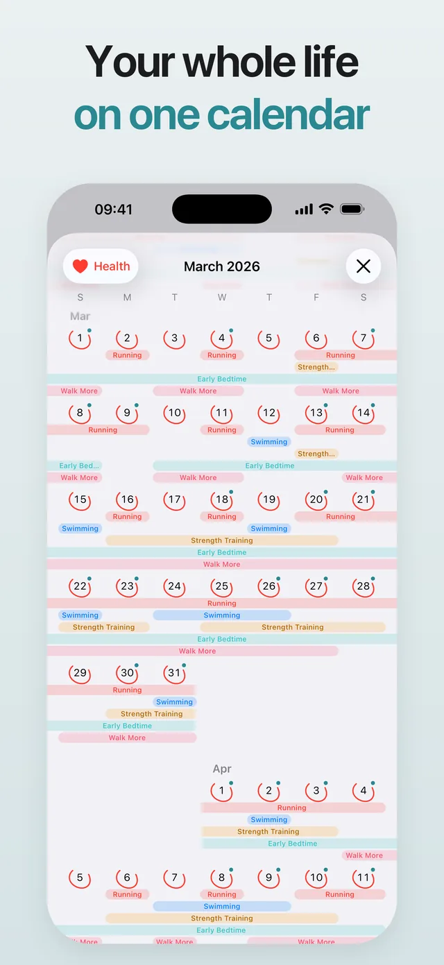 Your whole life on one calendar: a month with one dimension drilled into.